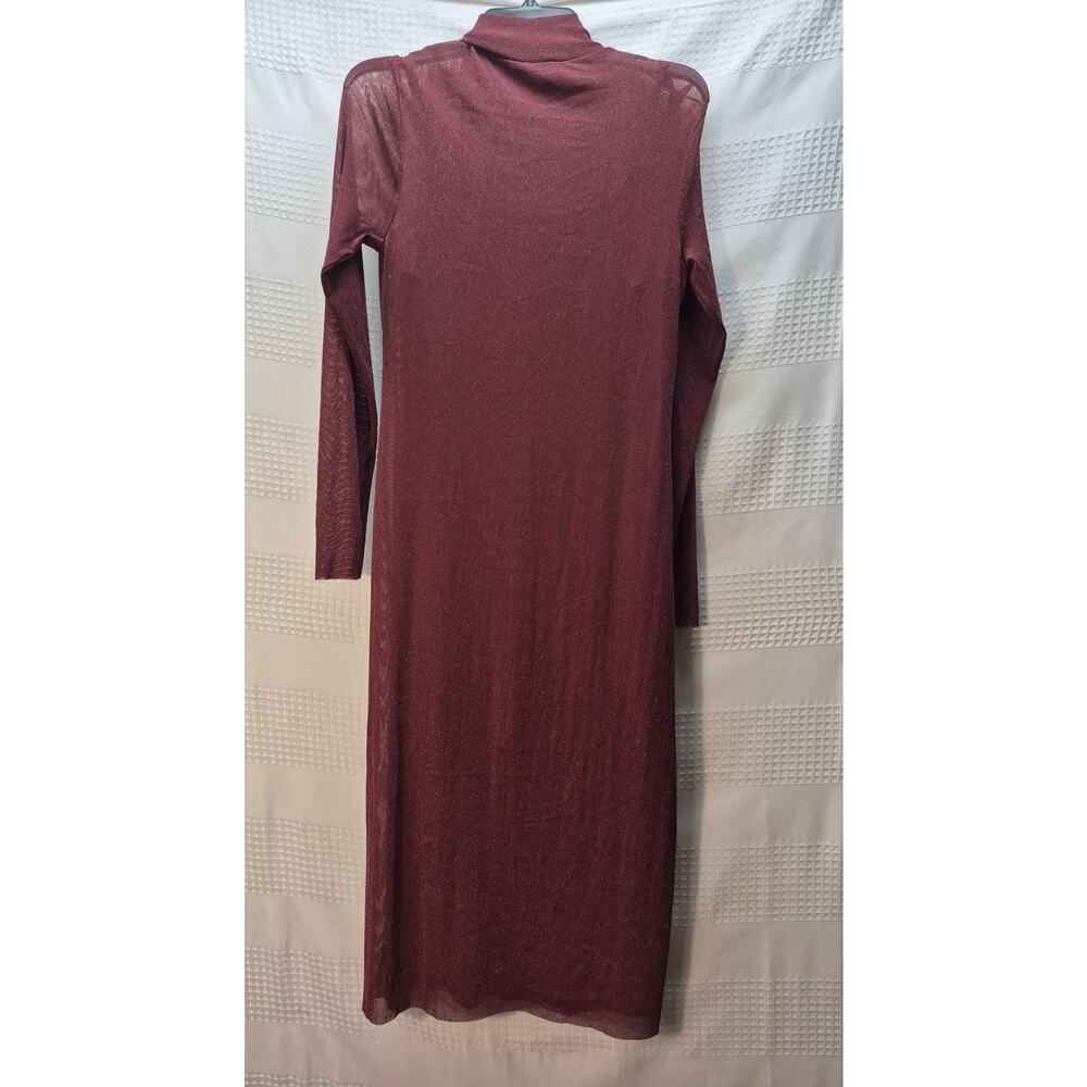 Tash+Sophie Dress Women Sz Med Burgundy Long Sleeve Turtleneck Sheer Layer 7294 - Picture 7 of 8